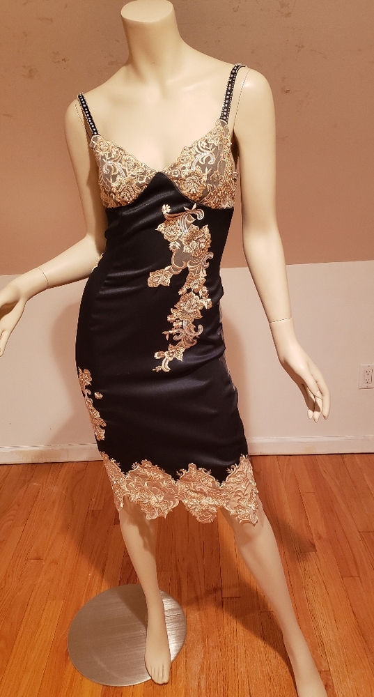 Cache' couture slip dress lace applique beads